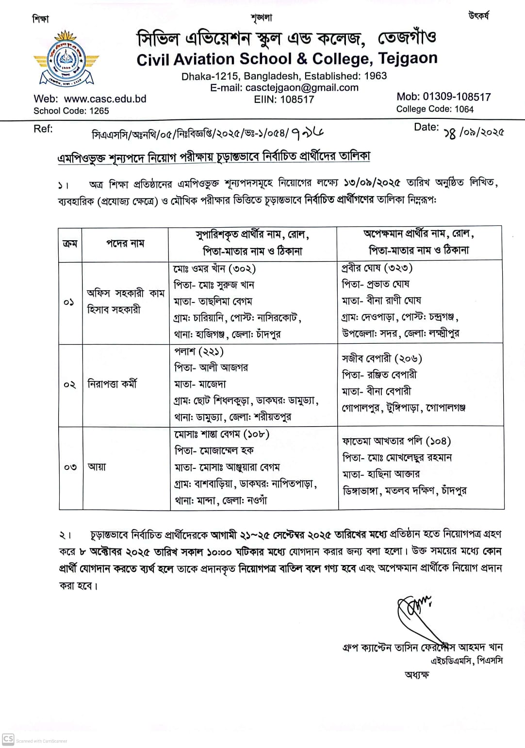 এমপিওভুক্ত শুন্য পদের নিয়োগ পরীক্ষার ফলাফল-২০২৫